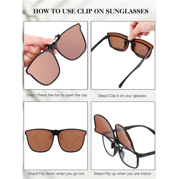 3 Pair Polarized Clip-on Sunglasses Large Anti-glare TR90 Frame Lightweigh Flip - Picture 5 of 6